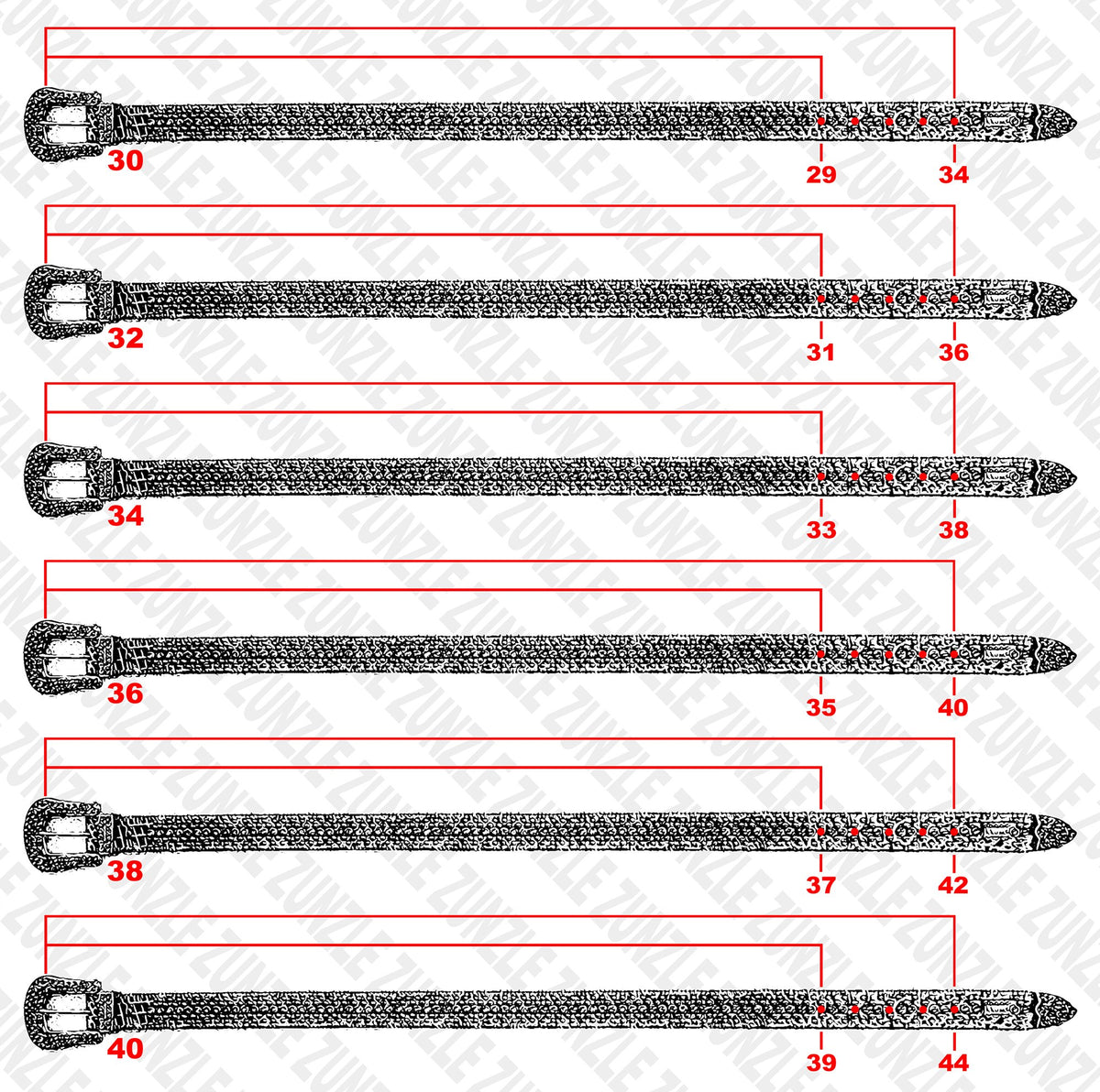 b.b. simon belt measurement size chart zunzle