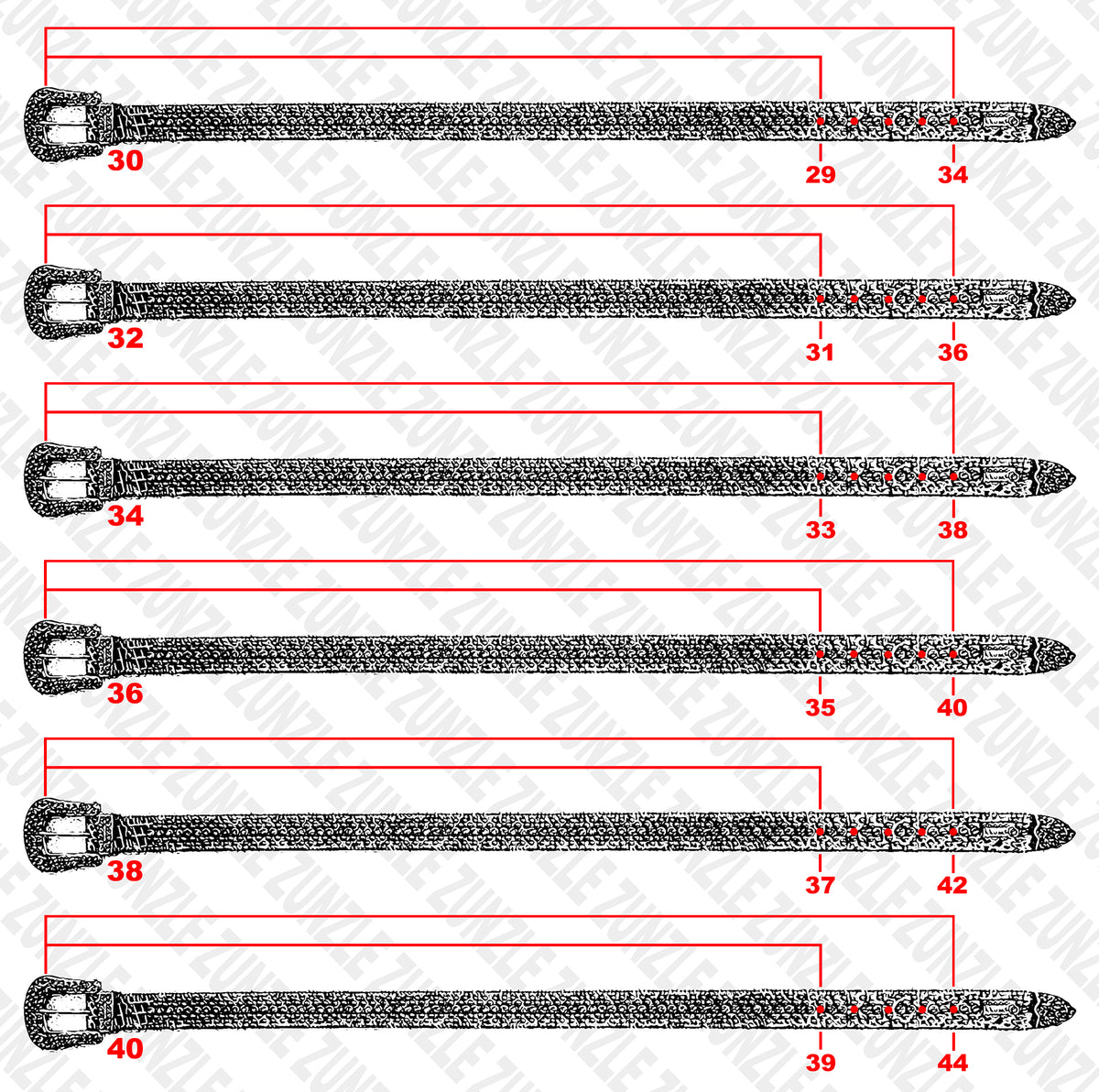 b.b. simon belt measurement size chart zunzle