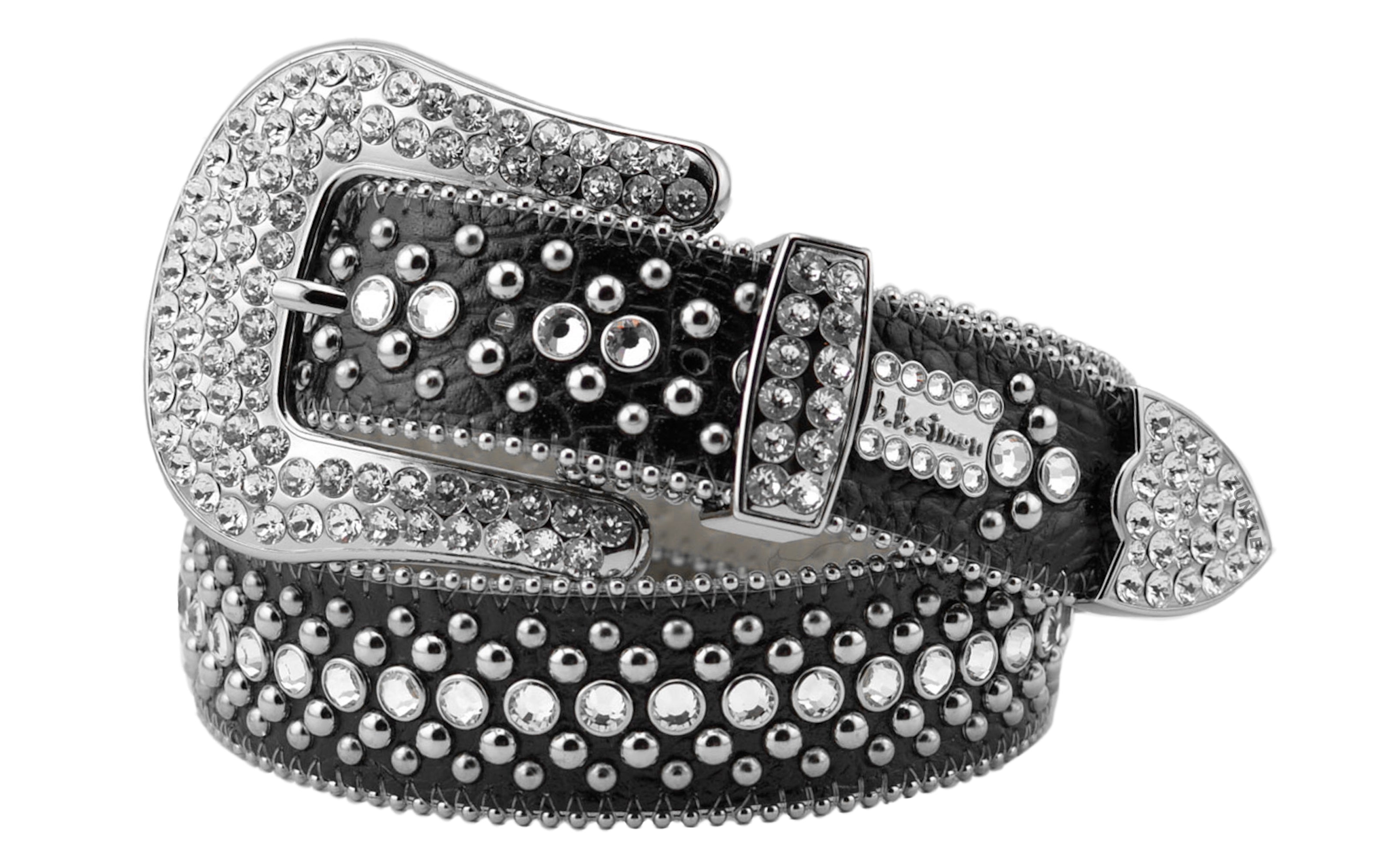 B.B. Simon Kish Black Lustrous Iced Silver Belt - Zunzle