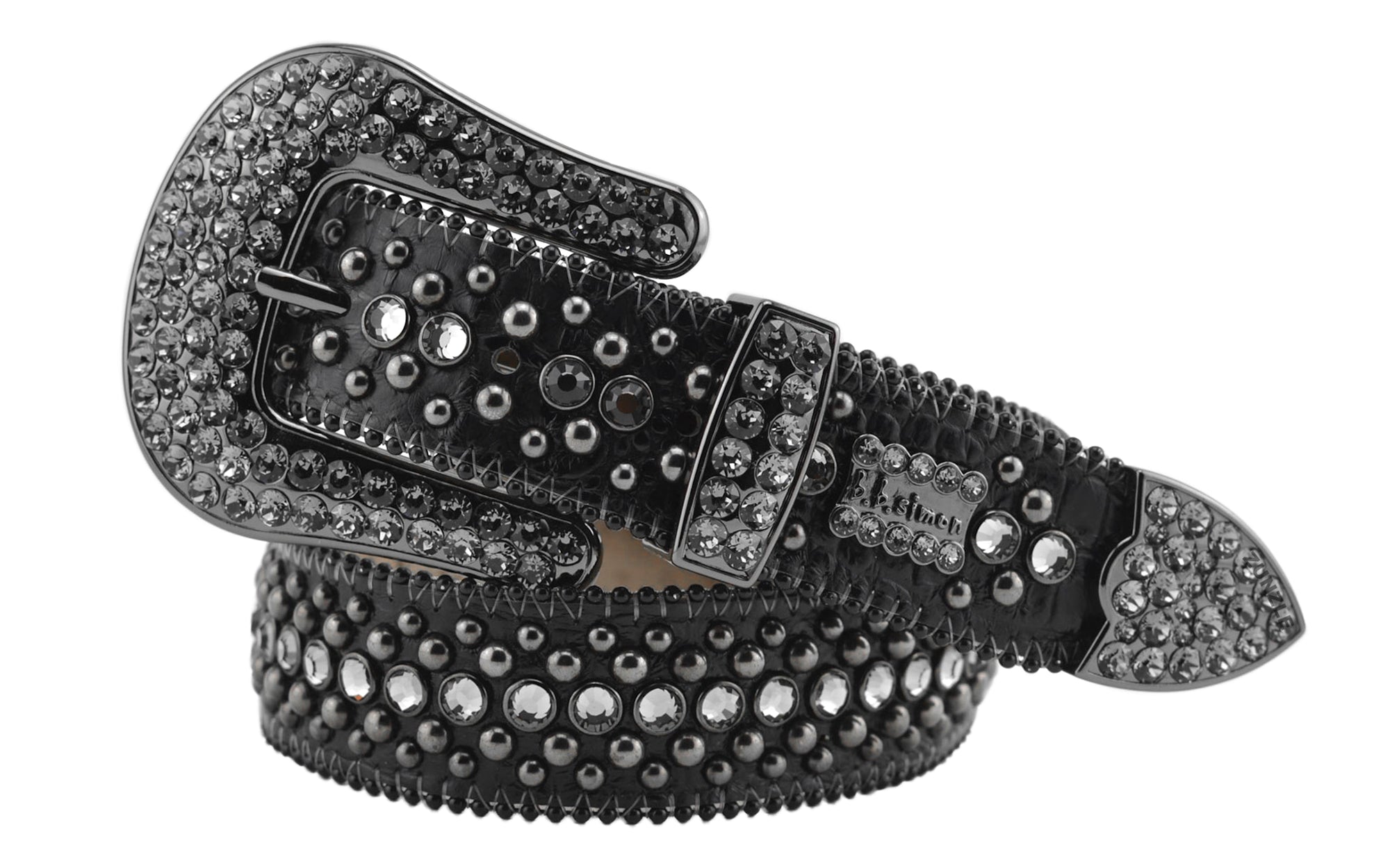 Mens b.b. simon black kish belt with black diamond crystals and black finish