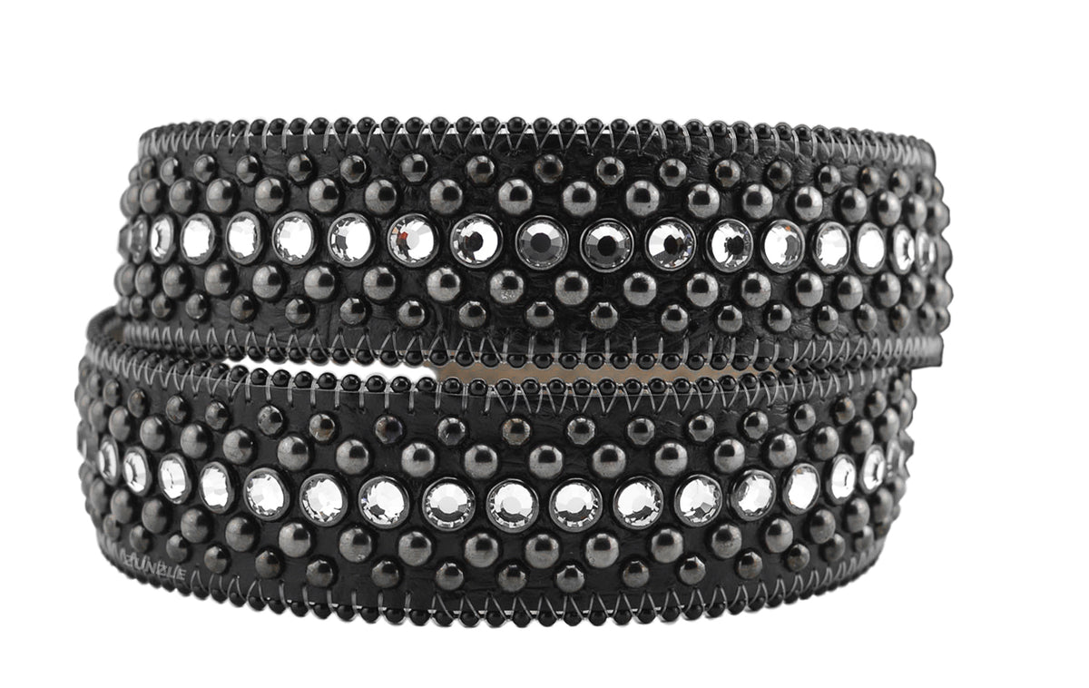 Mens b.b. simon black veronica belt with clear ice crystals and black finish
