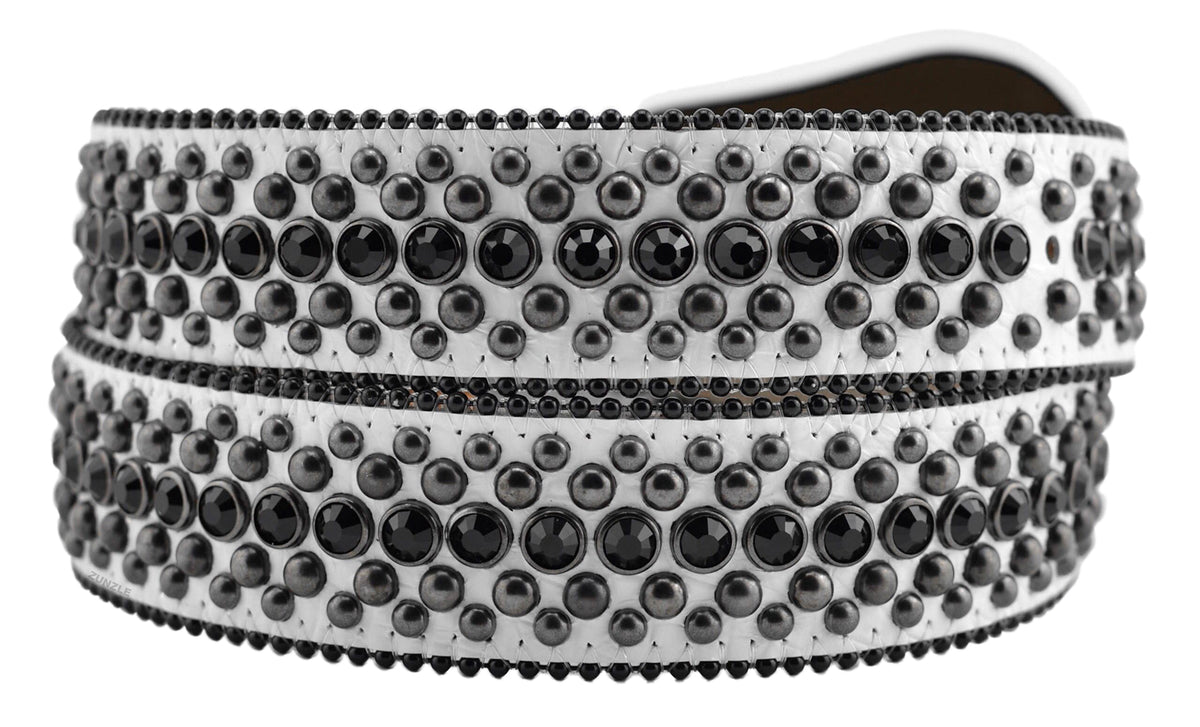 Mens b.b. simon white veronica belt with jet black crystals and black finish